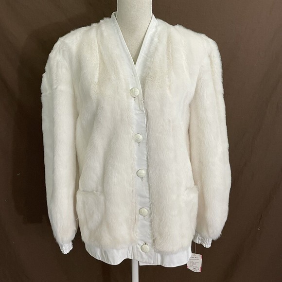 Vintage 70s LILLI ANNFaux Fur Jacket Coat Adolph Schuman Leather 6 DEADSTOCK